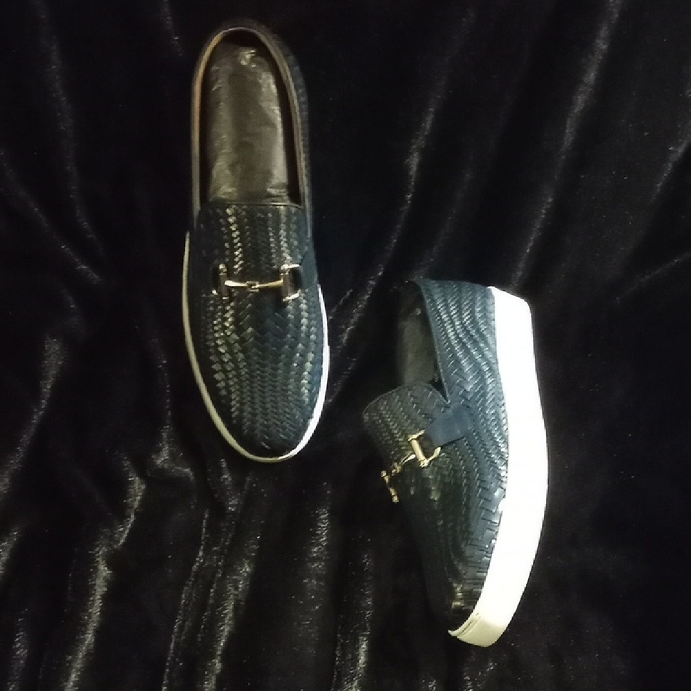 Men's Navy Loafers with Gold Accent